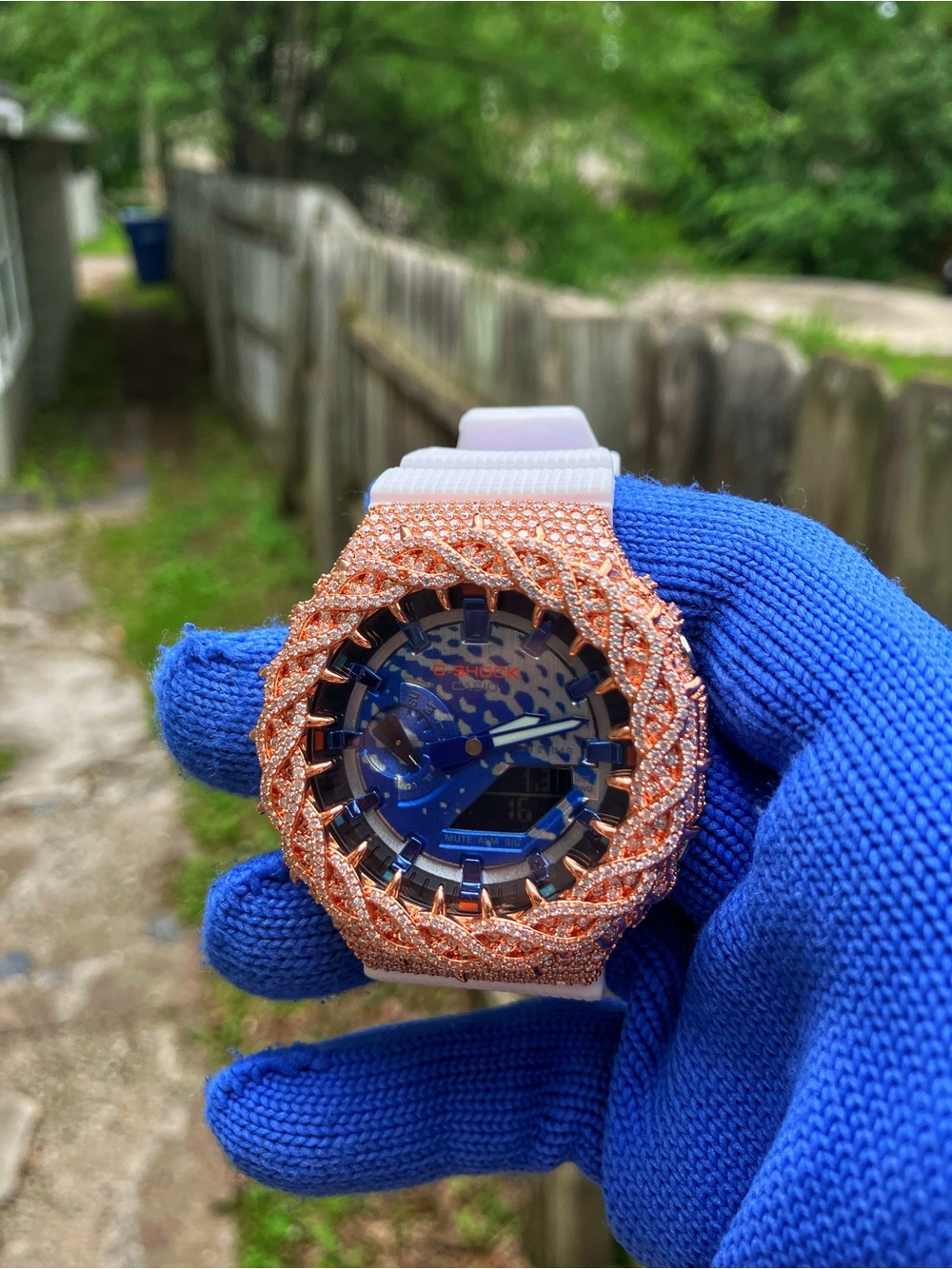 BUSSDOWN Moissanite Custom G Shock Silver and Blue Style Color-way